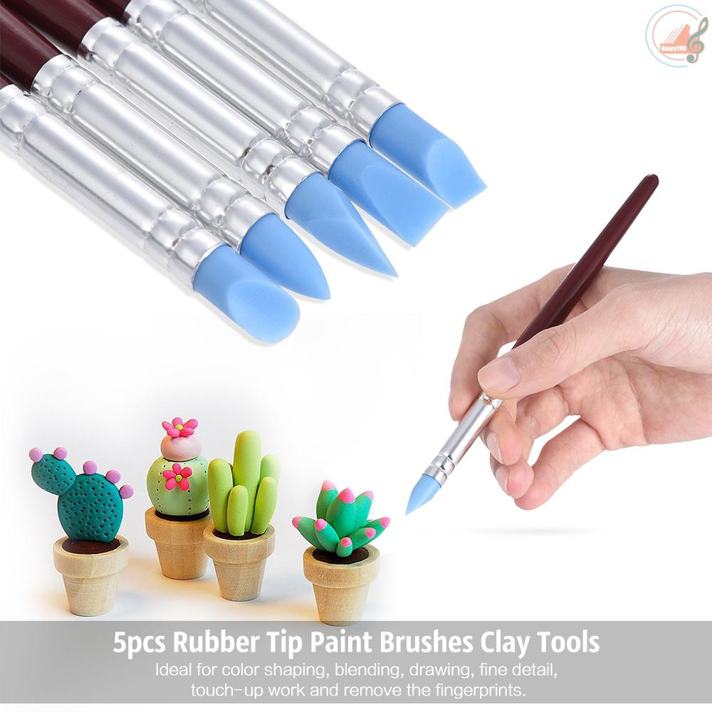 5pcs Rubber Tip Paint Brushes Clay Tools for Sculpture Pottery Color Shaping Blending Drawing Modeling Remove Fingerprints