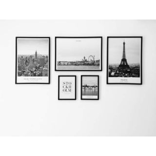 Bộ 5 tranh in canvas trắng đen Paris Newyork