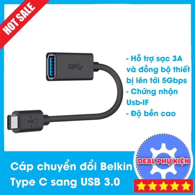 Cáp Chuyển-Đầu Chuyển OTG Belkin Type C to USB 3.0 5Gbps
