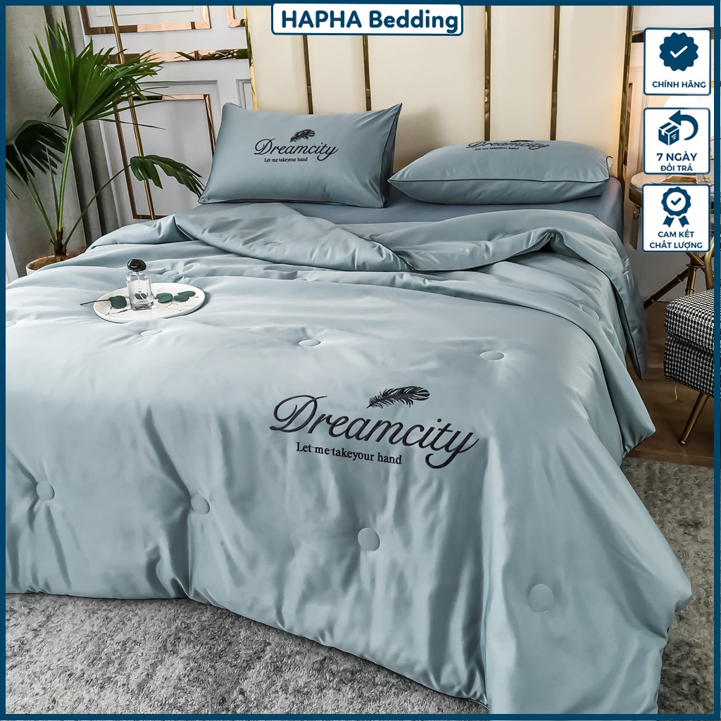 Bộ chăn ga gối lụa cao cấp dreamcity chăn trần bông, ga trải giường 4 món phủ / chun 1m6 1m8 2m 2m2 1m6x2m 1m8x2m 2mx2m2