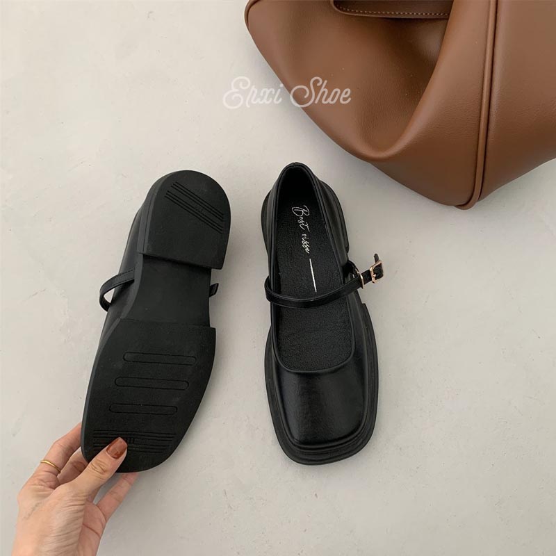 Oeggeo shop Giày Gót Thấp Mũi Vuông Có Khóa Cài Cho Nữ