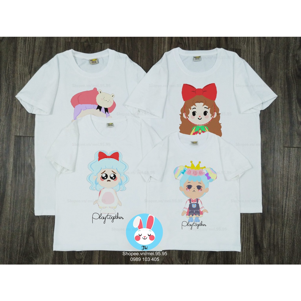 Áo thun Play Together giá rẻ -Mẫu Dâu chua ngọt, Thỏ đáng yêu,Thỏ mềm mại,Tiệc đồ ngủ- Hình in cực nét dễ thương