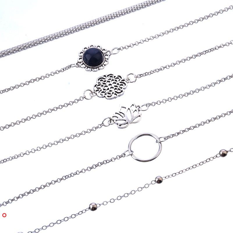 Set 6 vòng tay hạt bạc hình hoa sen dành cho nữ