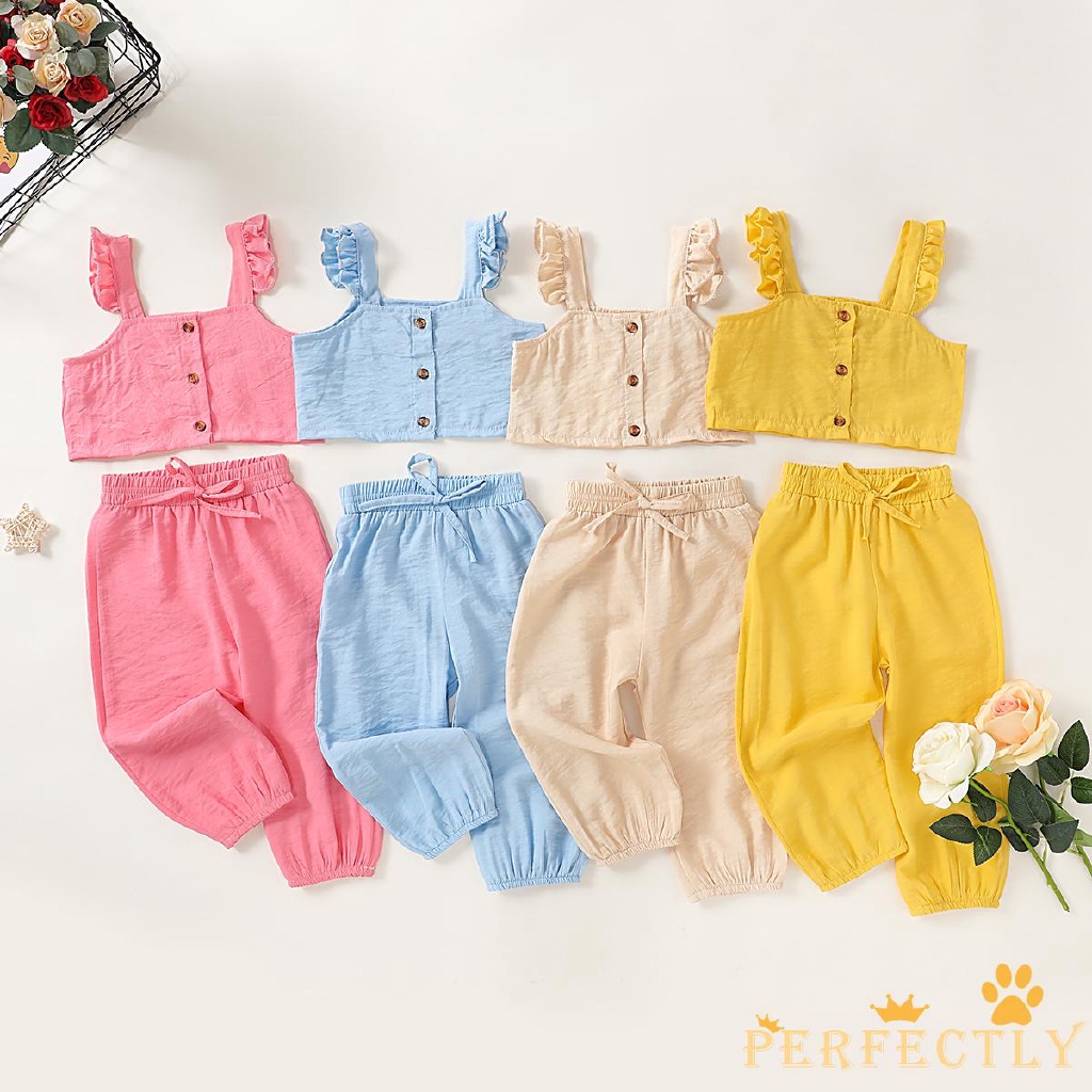 Bộ áo kiểu hai dây + quần lửng đáng yêu thời trang dành cho bé gái