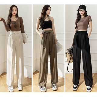 Quần ống rộng nữ lưng cao LILY quần ống suông dáng đứng thắt dây kiểu chất đẹp MS07