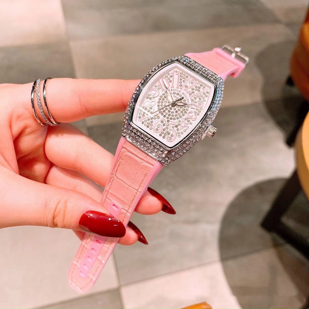 Đồng hồ nữ Franck muller full đá, dây da cao cấp sang trọng - Frank muller geneve bảo hành 12 tháng