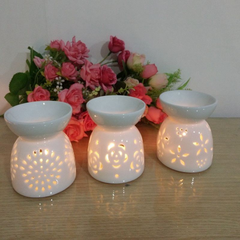 Đèn Xông Tinh Dầu Đốt Bằng Nến Hoa Nhí Màu Trắng Mini Đẹp và Sang Trọng