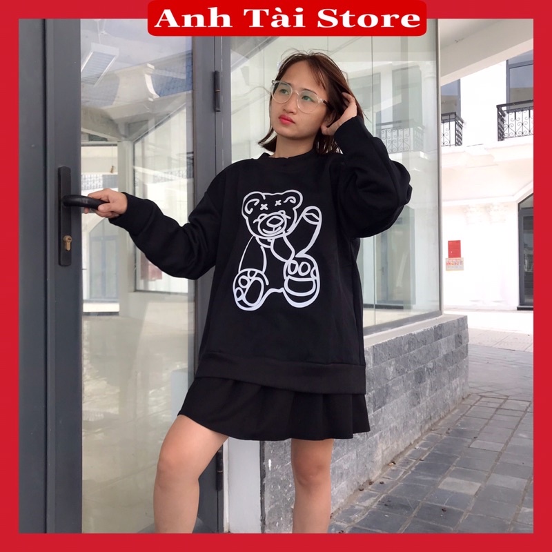 Áo Sweater nam nữ in hình gấu phản quang chất nỉ bông giày đẹp form rộng unisex phong cách Hàn Quốc AT 1432 | BigBuy360 - bigbuy360.vn