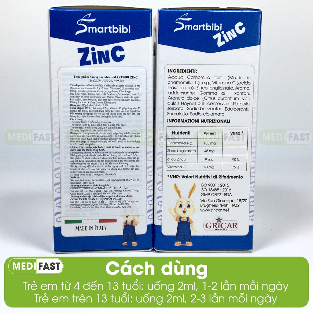 Hỗ trợ cải thiện tình trạng biếng ăn, chậm lớn ở trẻ Smartbibi ZINC - Bổ sung Kẽm và Vitamin C cho trẻ - lọ 30ml