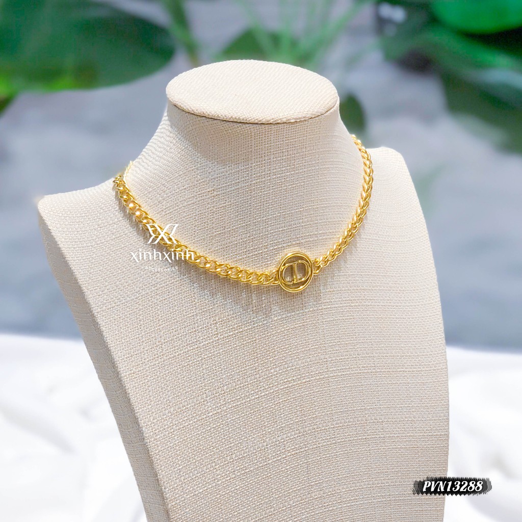 Vòng cổ , dây chuyền nữ xích chuỗi chữ CD viền tròn - Xinh Xinh Accessories