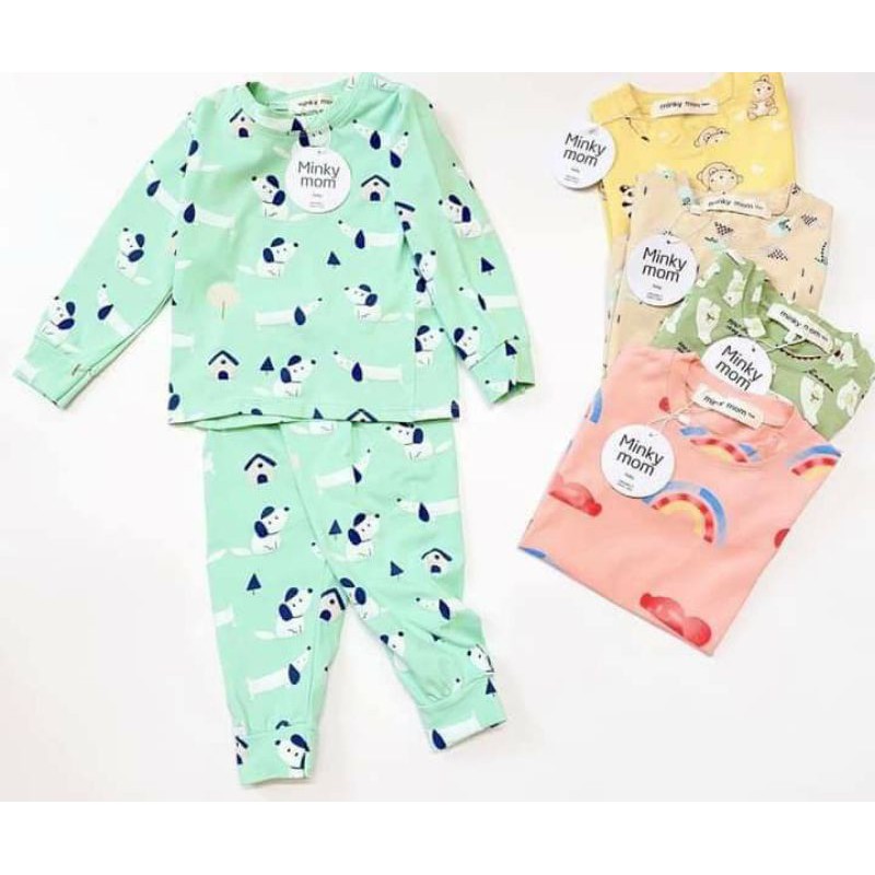 Bộ dài tay cho bé Minky mom cotton 100% họa tiết dễ thương cho bé