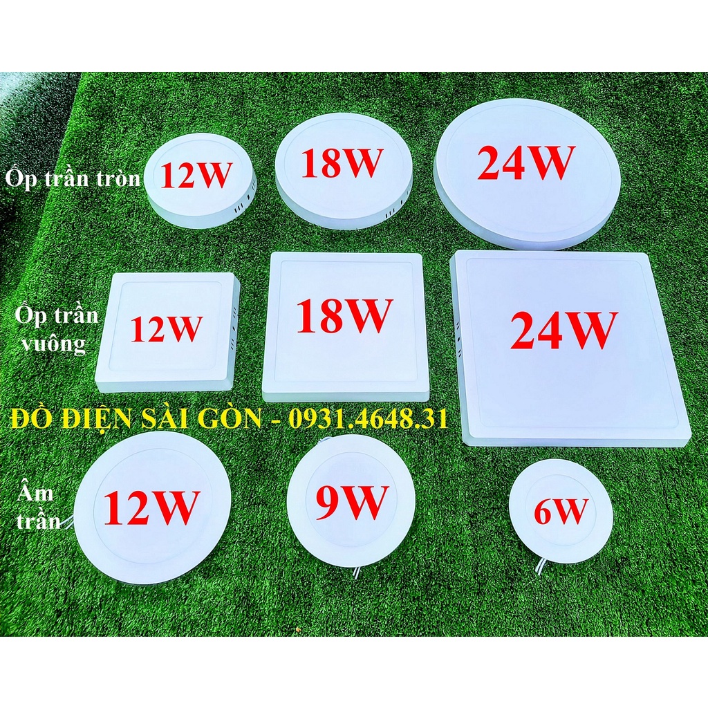 Đèn Led Âm Trần, Ốp Trần Tròn/Vuông 6W 9W 12W 15W 18W 24W Ánh Sáng Trắng/Vàng Tiết Kiệm Điện.