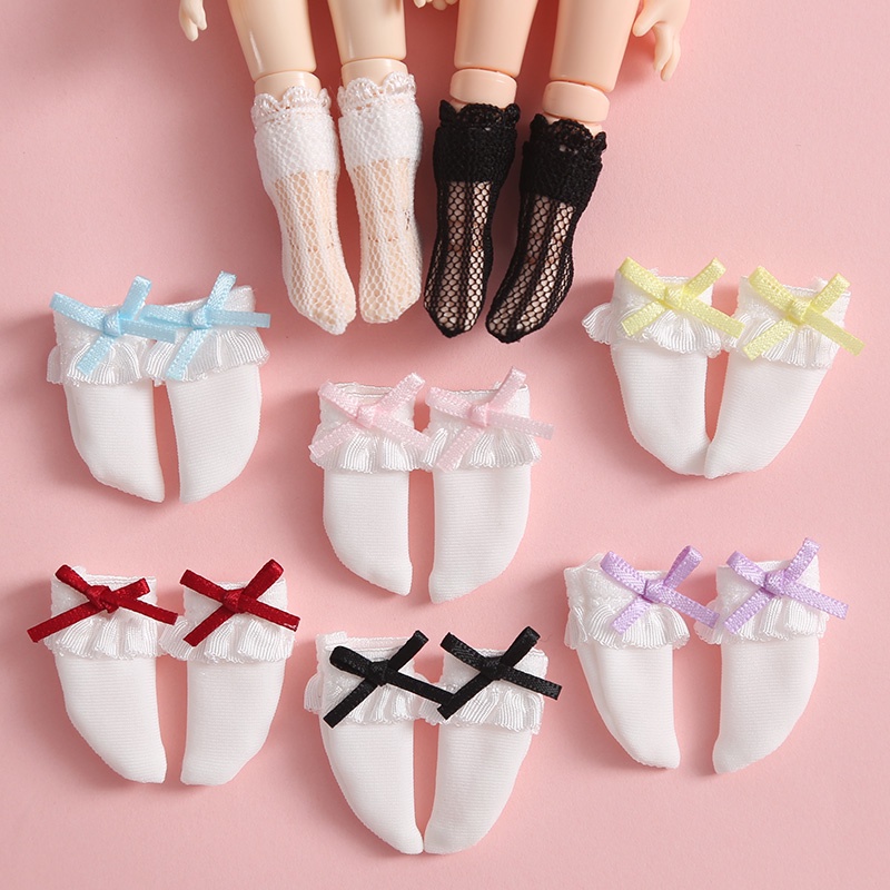 Tất ren đính nơ cho búp bê BJD ob11 1/12
