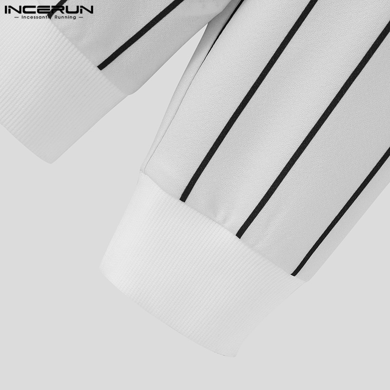 Áo khoác INCERUN kimono tay dài hoạ tiết kẻ sọc thời trang mùa thu cho nam giới