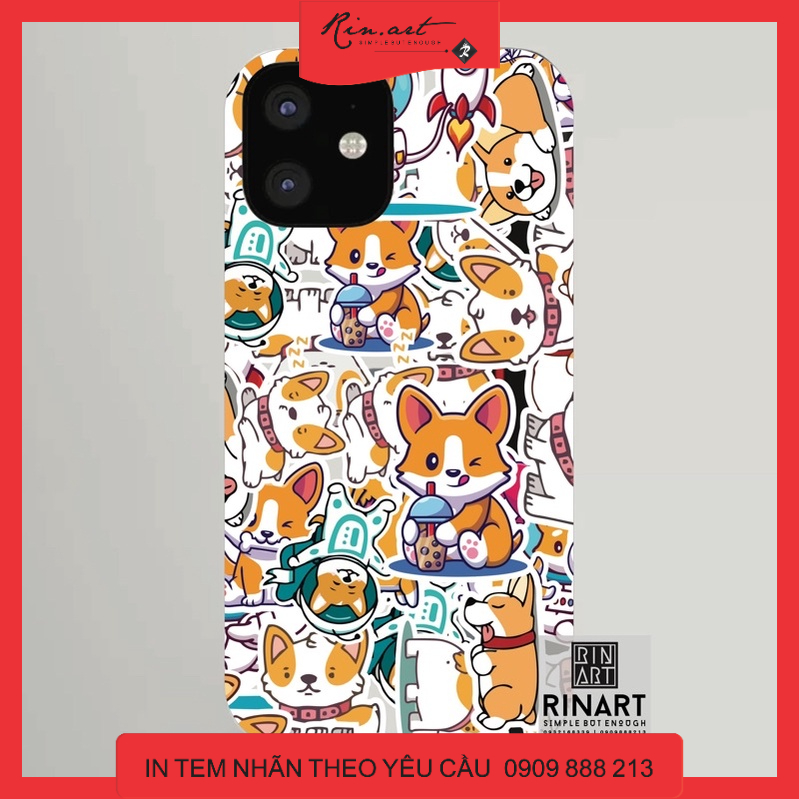 Bộ 100 sticker cún corgi cực kute dùng để trang trí điện thoại di động/ván trượt/vali không để lại dấu keo