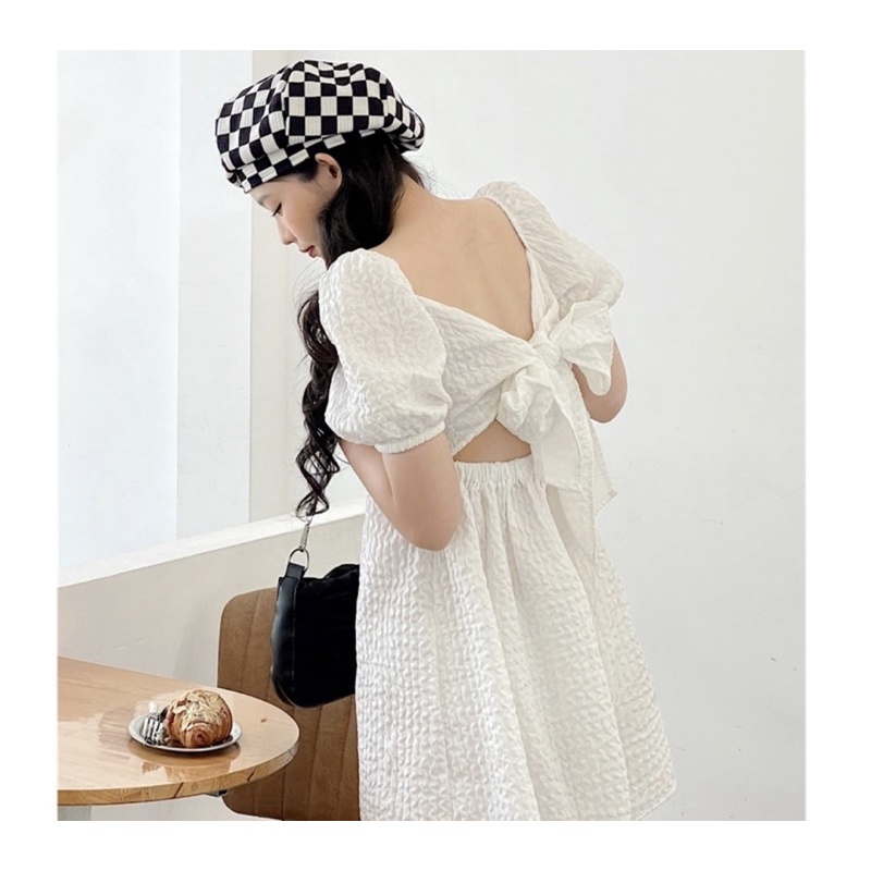 Váy babydoll tafta thắt nơ sau VJ004 mẫu 1