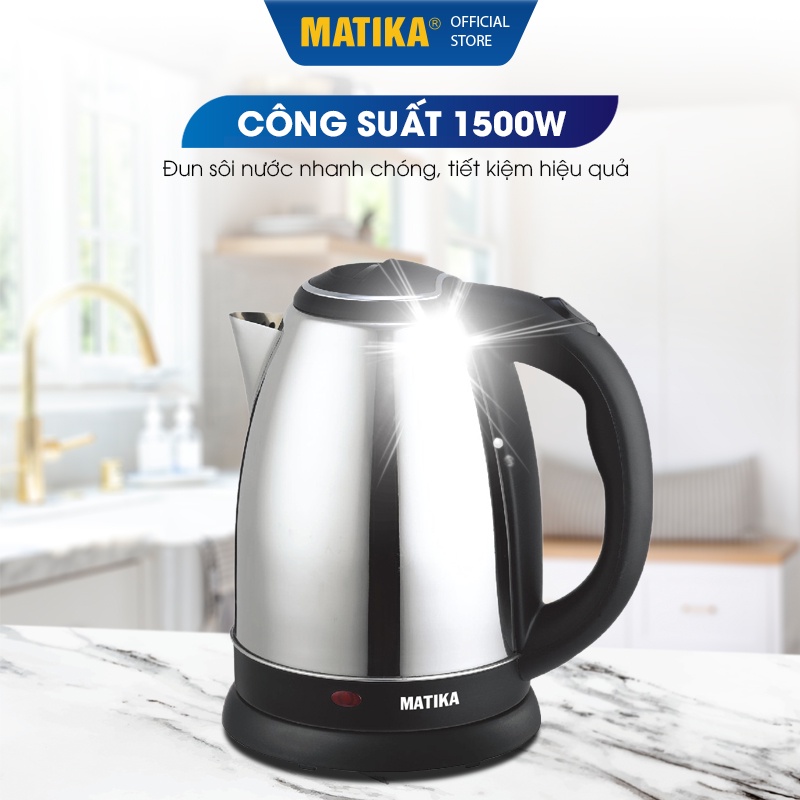 [Mã BMBAU50 giảm 10% đơn 99k] Ấm Siêu Tốc MATIKA Inox 1.5L MTK-15