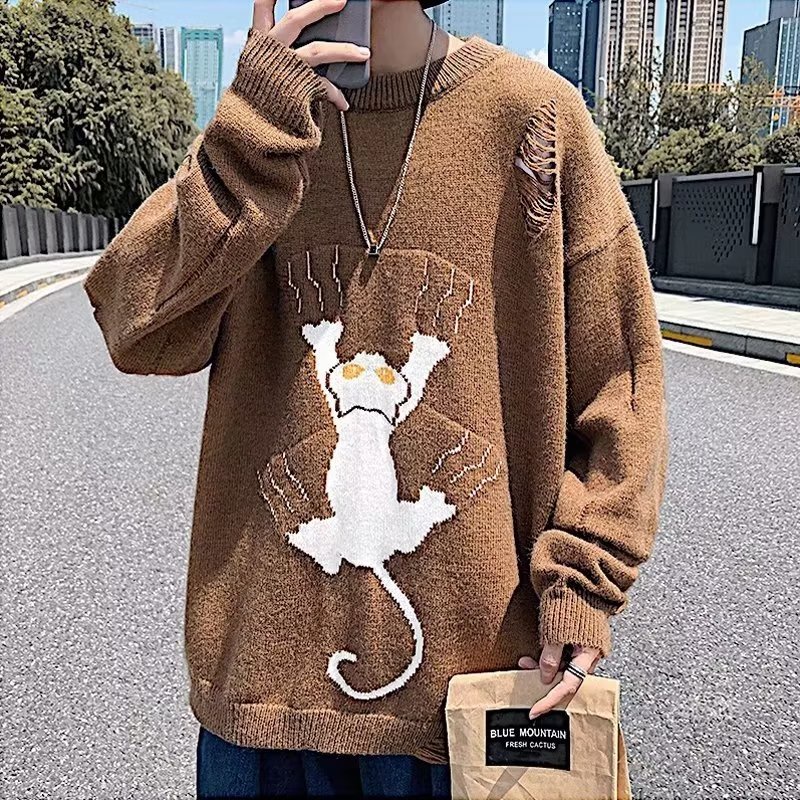 Áo Sweater Cổ Tròn In Họa Tiết Hoạt Hình Phong Cách Hipster Thời Trang Thu Đông Cho Nam