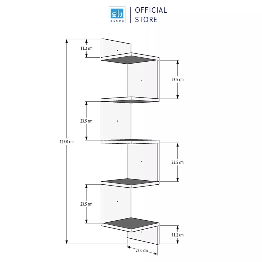 Kệ Gỗ Treo Góc Tường 5 Tầng Màu Gỗ Sồi SIB DECOR (Không gồm đồ trang trí trên kệ)