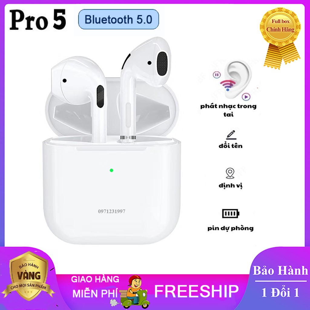 Tai Nghe Bluetooth Airpod Pro 5 Bluetooth 5.0 TWS - Định Vị, Đổi Tên Cao Cấp