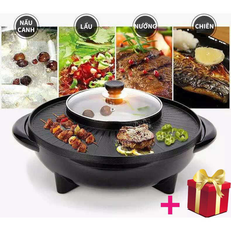 Nồi Lẩu Nướng BBQ,Bếp Điện Lẩu Nướng Đa Năng Hàn Quốc 2 in 1, Siêu Tiện Dụng