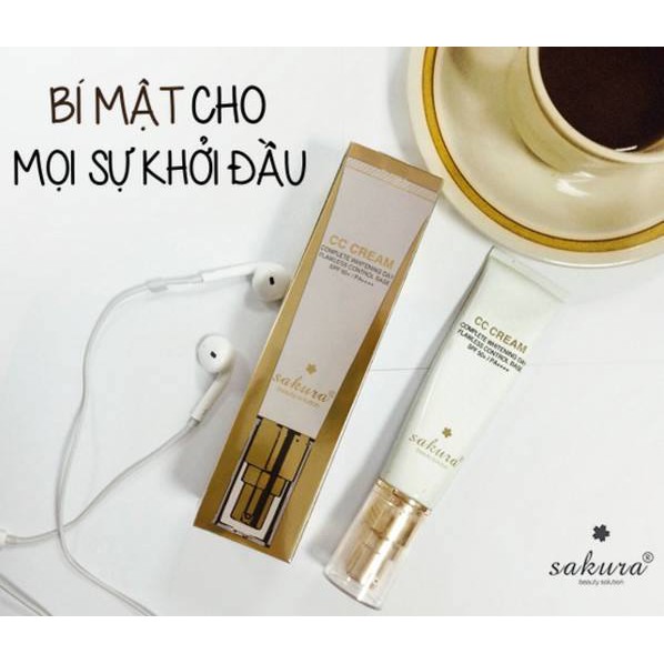 KEM TRANG ĐIỂM CHỐNG NẮNG THẦN THÁNH CC CREAM SAKURA WHITENING DAY FLAWLESS CONTROL BASE SPF50 SAKURA 40ML CHÍNH HÃNG