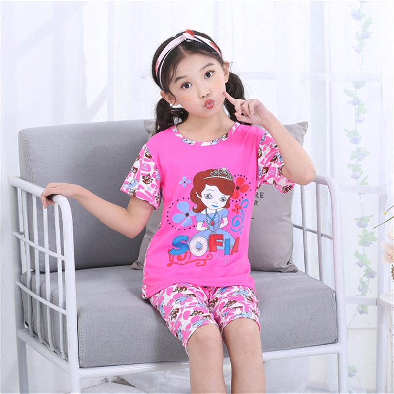 Bộ Đồ Ngủ Ngắn Tay Cổ Tròn In Hình Mèo Hello Kitty Dễ Thương Thoải Mái Cho Bé Gái