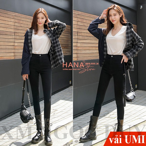 Quần legging nữ đi học làm công sở khuy cài khóa kéo vải umi co dãn kiểu quần tây legging nữ dài cạp cao phối áo sơ mi