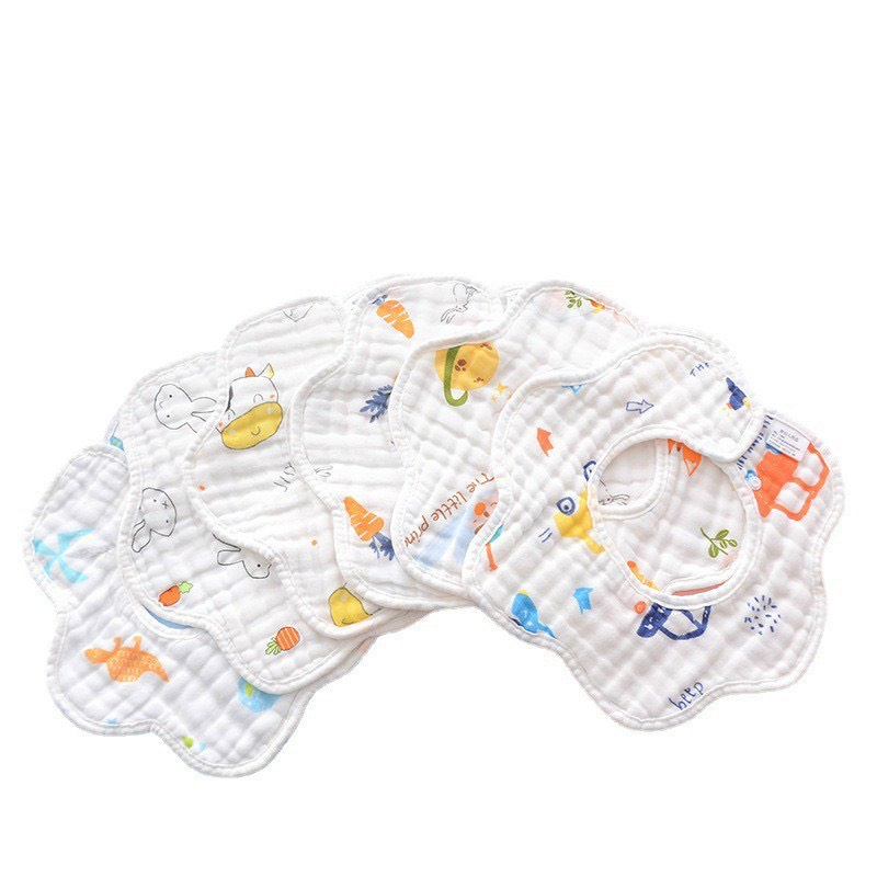 Yếm ăn dặm cho bé, Sét 2 yếm xô tròn organic 4 lớp cho bé. Yếm xoay 360 độ ( hàng cao cấp )