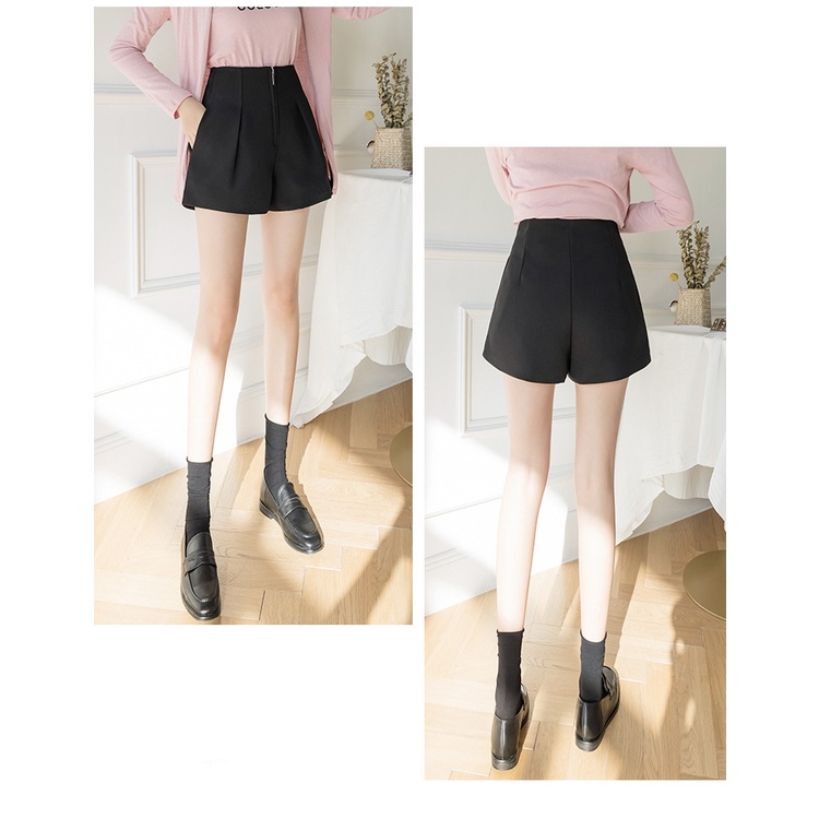 Quần short nữ cạp cao ống rộng CHAT lưng cao khóa giữa vải tuyết mưa Q7777