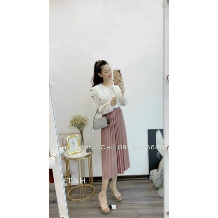 Chân váy xếp ly quảng châu dáng dài cạp chun nhiều màu sắc B95