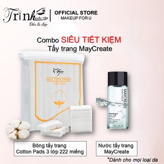 Combo Bông Tẩy trang Cotton Pads 3 lớp 222 miếng và Nước tẩy trang Maycreate 50ml siêu tiết kiệm