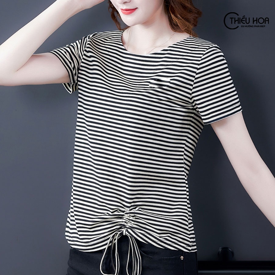 Áo thun nữ Thiều Hoa hoạ tiết sọc ngang thiết kế cực đẹp từ chất liệu cotton siêu mềm mịn, thoáng mát AN1G0214