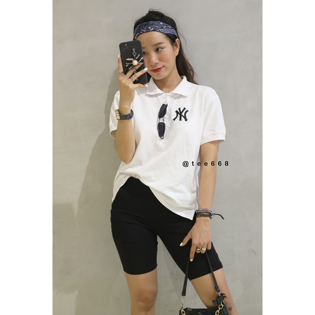 Áo Polo M L B chữ NY thêu, hàng unisex chất vải cá sấu Tee668