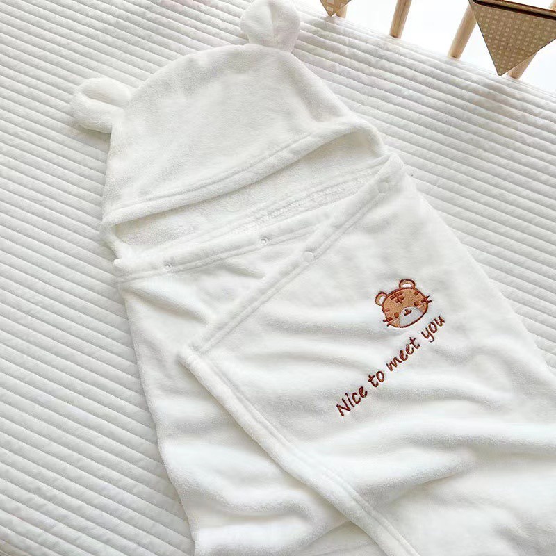 Ủ gấu trắng Hàn  -Áo choàng tắm cotton hữu cơ- chất  cotton hữu cơ cho bé sơ sinh đến 3 tuổi