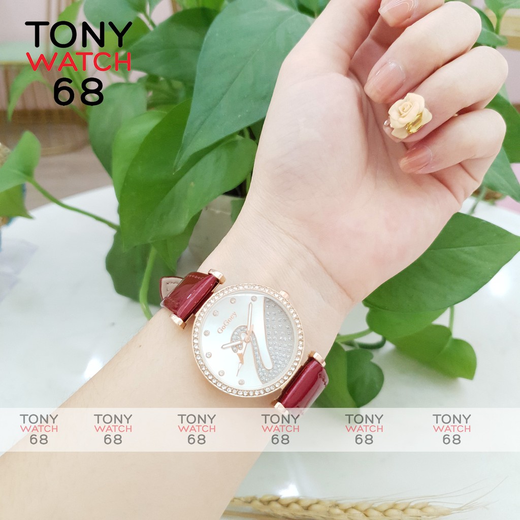 Đồng hồ nữ Gogoey đẹp dây da đỏ mặt ngọc thiên nga chống nước chính hãng Tony Watch 68 | BigBuy360 - bigbuy360.vn