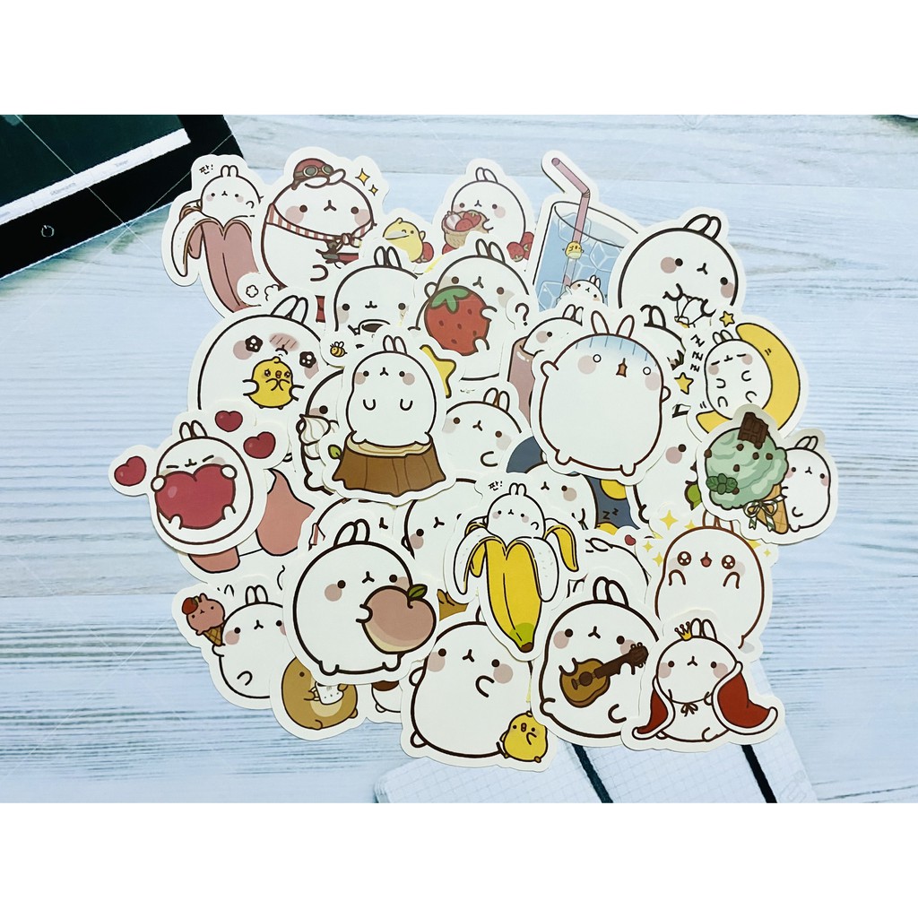 [Twins Plus] Sticker thỏ Molang dán trang trí laptop, máy tính bỏ túi, vali, điện thoại, đàn ghita, hộp bút