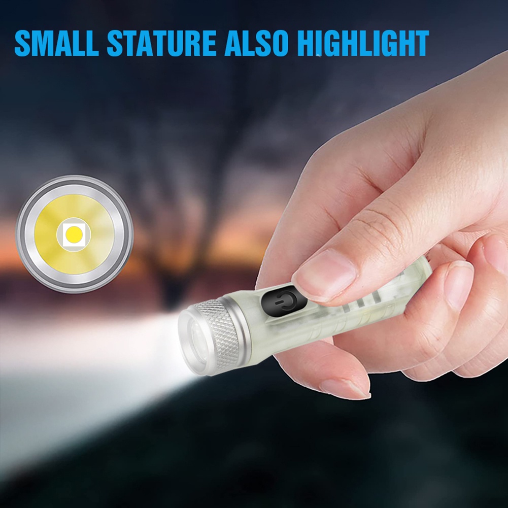 [IN STOCK&amp;COD]Móc khóa đèn pin nhỏ gọn có móc treo thiết kế cổng sạc USB tiện dụng