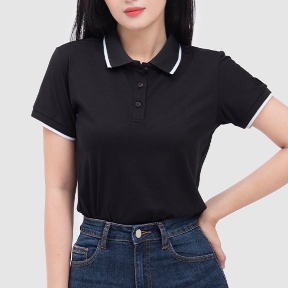 Áo thun polo nữ cổ bẻ thời trang, thiết kế màu trơn phối cổ bẻ dệt không xù, áo polo tay ngắn cơ bản