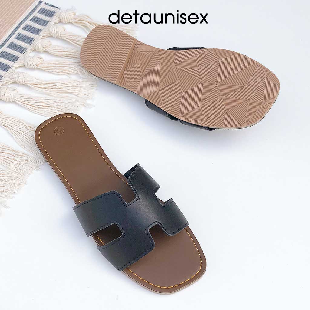 Dép Birken nữ chữ H may viền chỉ thời trang Detaunisex dép lê đi biển - DX01