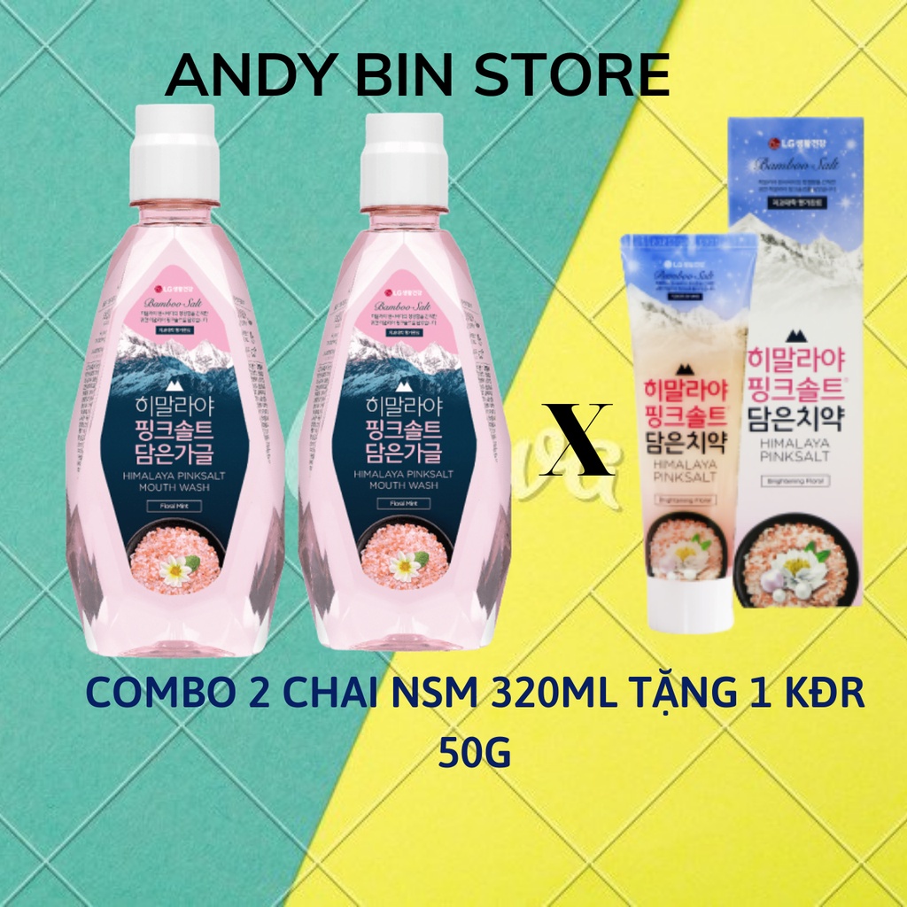 320ML- COMBO 2 CHAI NƯỚC SÚC MIỆNG MUỐI HỒNG HIMALAYA HÀN QUỐC TẶNG 1 KEM ĐÁNH RĂNG BAMBOO SALT HIMALAYA 50G