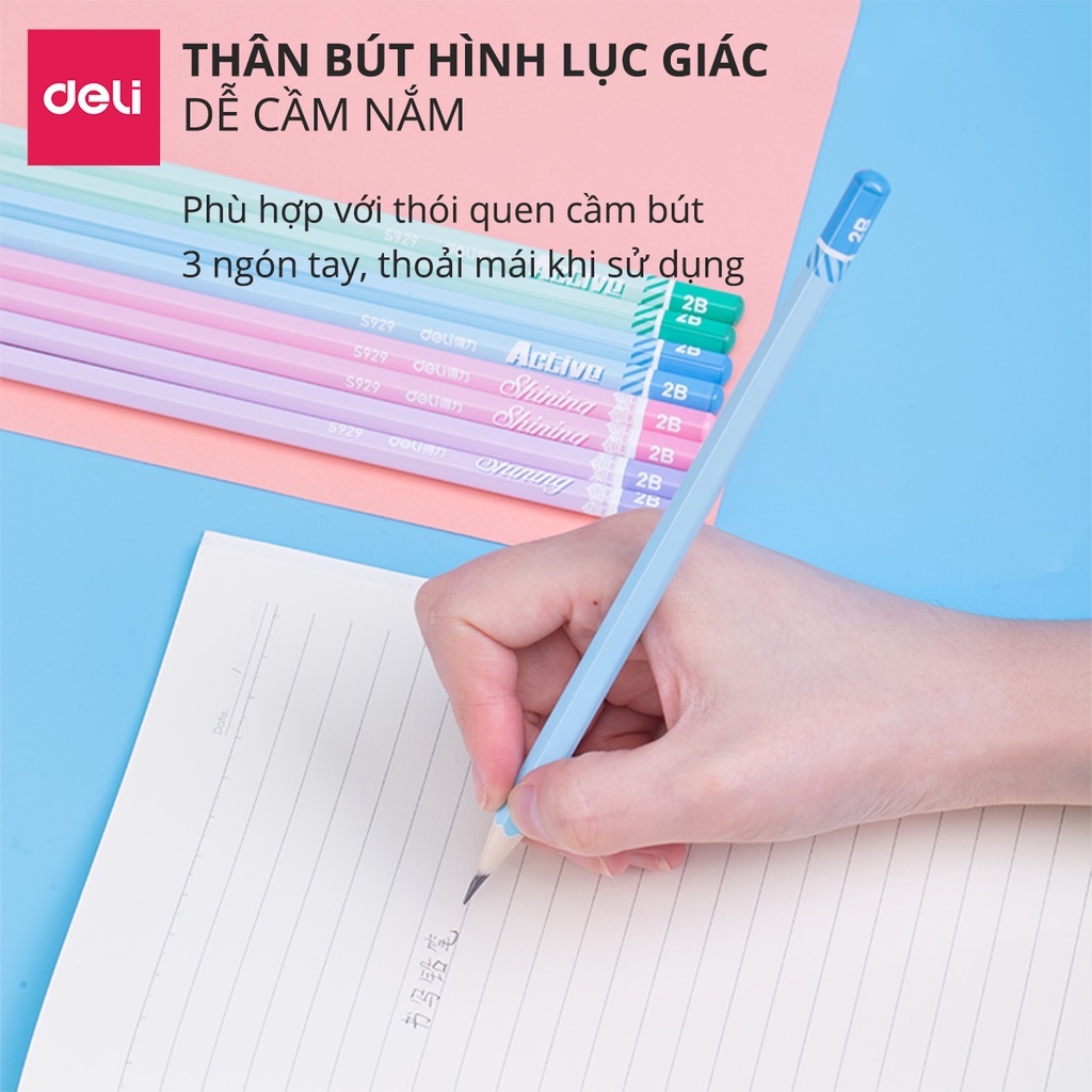 Bút chì lục giác Deli - 30 chiếc/hộp loại 2B/HB sắc dễ thương, thân gỗ tự nhiên dễ gọt khi dùng