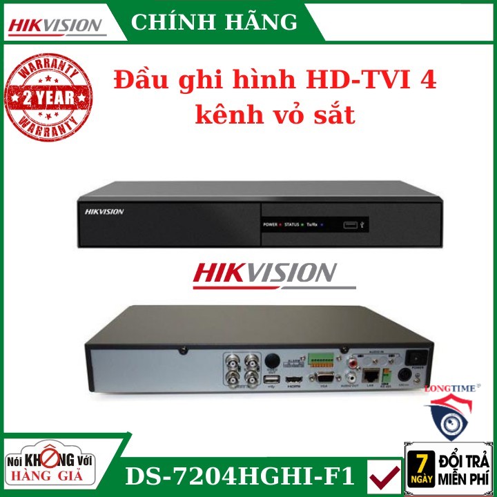 Đầu ghi camera hikvison 4 kênh vỏ sắt DS-7204HGHI-F1, Tối đa 4 kênh Analog + 1 kênh IP