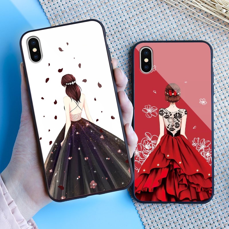 Ốp Điện Thoại Mặt Kính Cường Lực Cho iPhone 8 plus 11 pro max 6 plus 6s plus 7 SE XR X Xs max 12 13 mini
