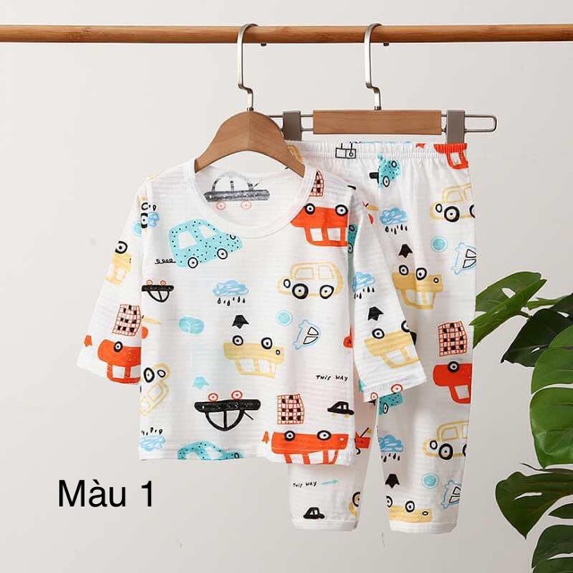 Bộ cotton tre Quảng Châu dài tay cho bé từ 8 đến 20kg (Màu 1-4 )