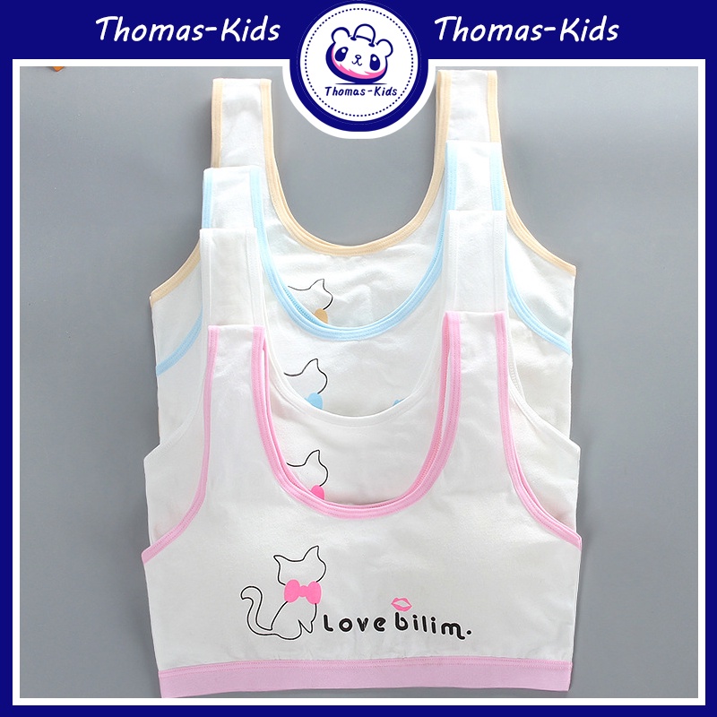 [THOMAS Kids] Áo Lót Thể Thao Cotton Họa Tiết Mèo Hoạt Hình Nhiều Màu Sắc Cho Bé Gái 8-16 Tuổi