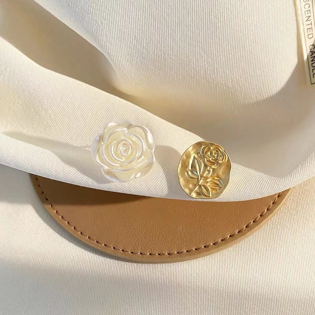 Bông Tai Kim Loại Mạ Bạc 925 Hình Hoa Hồng Phong Cách Retro Hàn Quốc Mới