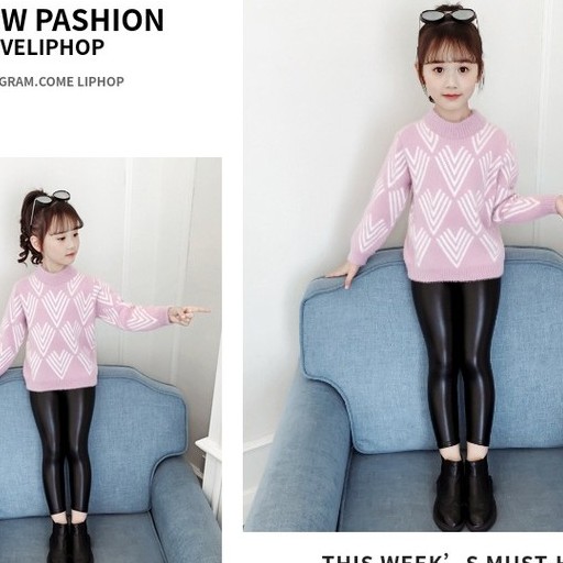 Áo len bé gái lớn họa tiết chữ V cá tính size 15-40kg (HÀNG QCCC) [AL19]