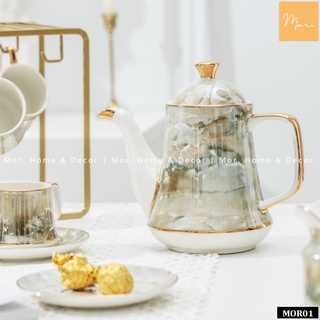 Bộ ấm trà sứ vân đá cao cấp - MOR01