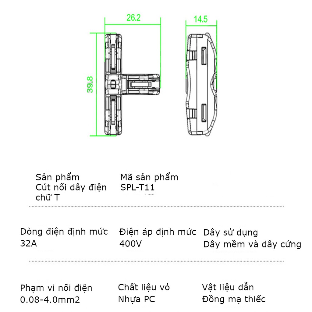 Cầu nối, cút nối dây điện hình chữ T phân nhánh SPL-T11 chịu nhiệt, an toàn, chống cháy nổ